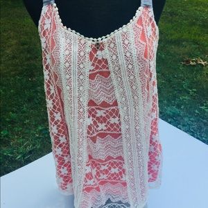 Women’s halter top rustic orange and cream lace
